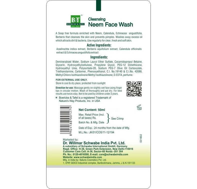 Boericke & Tafel Cleansing Neem Face Wash - Distacart