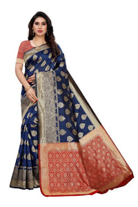 Thumbnail for Vamika Banarasi Jacquard Weaving Blue Saree (Dangal Blue)