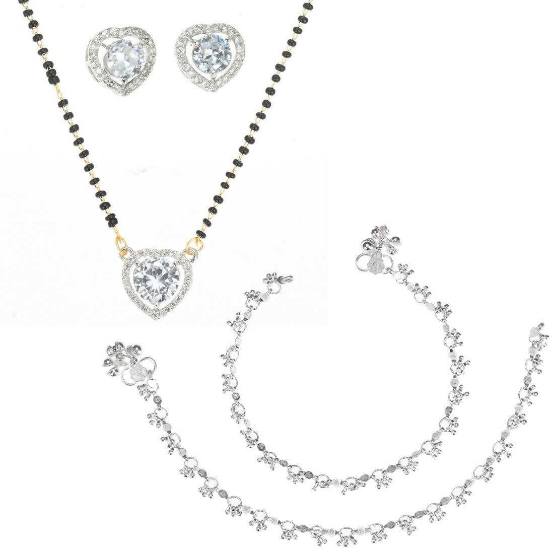 AanyaCentric Gold-plated Mangalsutra Pendant Earring Set & Silver Plated Anklet - Distacart