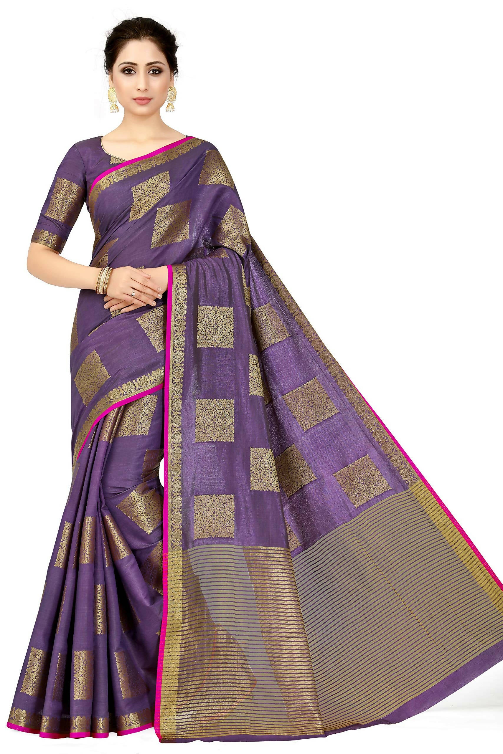 Mimosa Women's Kanchipuram Tussar Silk Purple Saree - Distacart