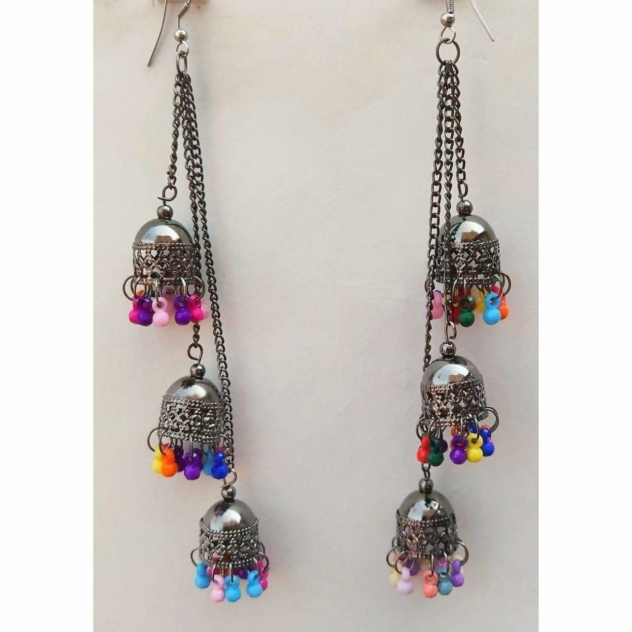 Fashion Hanging Chains Multi Color Kashmiri Hanging Jhumka Earrings
