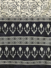 Thumbnail for Yufta Black & Off-White Ethnic Screen Print Cotton Straight Kurta Palazzo & Dupatta