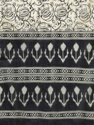 Yufta Black & Off-White Ethnic Screen Print Cotton Straight Kurta Palazzo & Dupatta