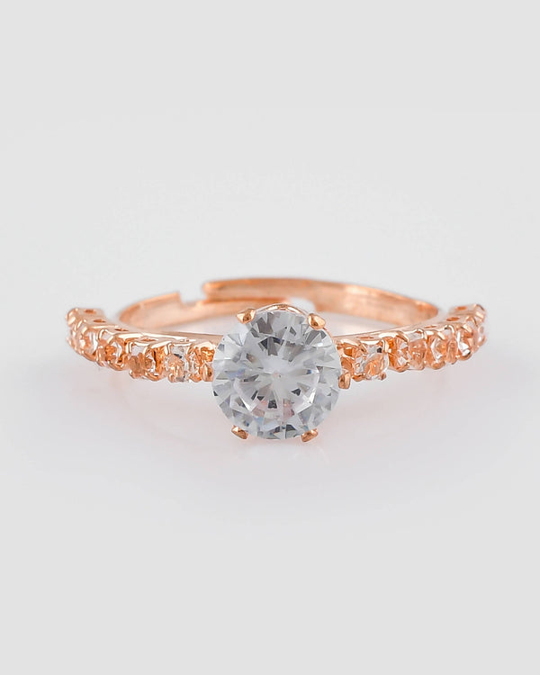 VOJ white CZ-detail Stainless Steel Cubic Zirconia Gold Plated adjustable finger Ring - Distacart