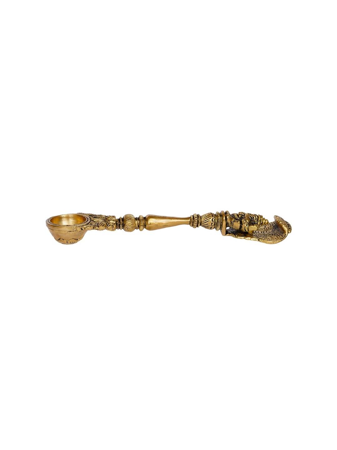 eCraftIndia Gold-Toned Ethnic Carved Brass Long Stick Diya with 1 Wick for Pooja Room - Distacart