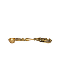 Thumbnail for eCraftIndia Gold-Toned Ethnic Carved Brass Long Stick Diya with 1 Wick for Pooja Room - Distacart