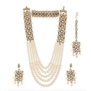 Mominos Fashion Rajwadi Gold-Plated Wirh Stone & Pearls Necklace Combo Set