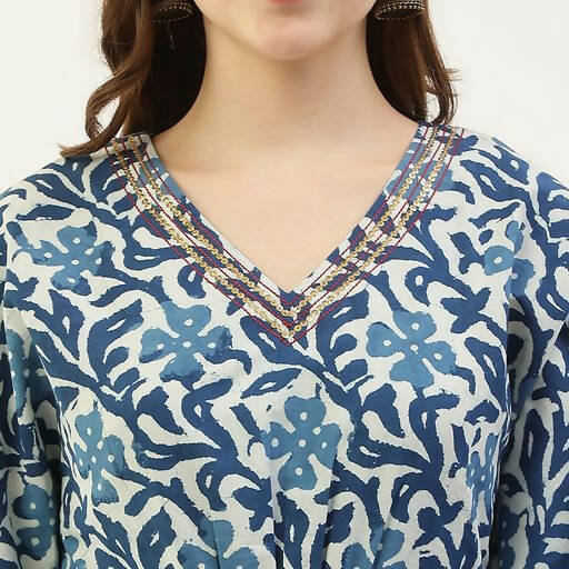 FIORRA Women's Printed Pure Cotton Kaftan Kurta - Blue - Distacart