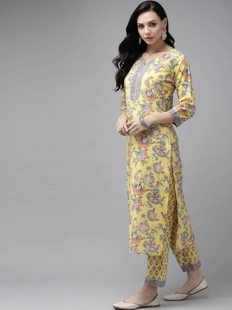 Yufta Yellow printed kurta with Palazzo & Dupatta Set