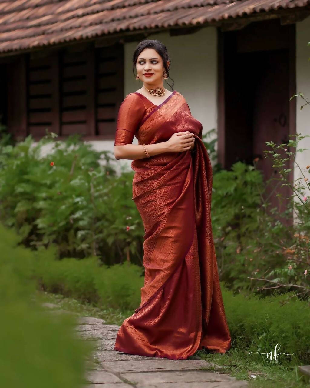 DEIANA'S Beautiful Golden Jari with New Design Soft Lichi Silk Saree - Maroon - Distacart