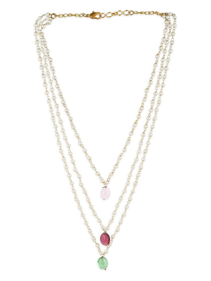White Pink Brass Gold-Plated Necklace - Ruby Raang - Distacart