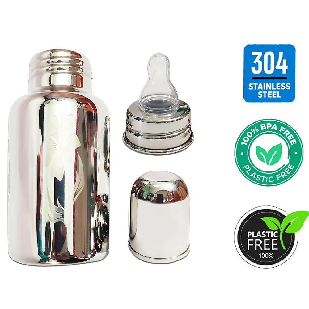 Goodmunchkins Stainless Steel Baby Feeding Bottle 304 Grade for Infants/Toddlers with Bottle Cleaning Brush-300ml - Distacart