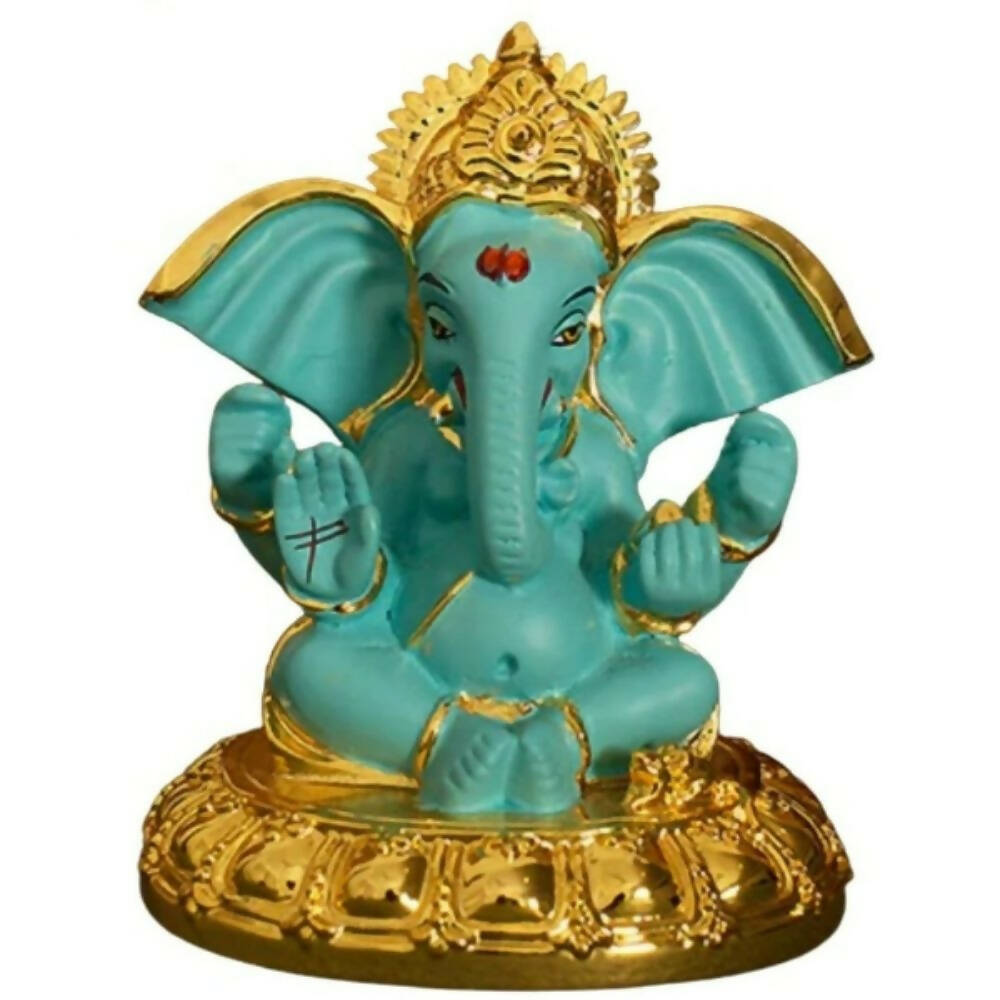 Tamas Gold Plated Gaj Karna Ganesh Idol Flora Blue & Gold Color - Distacart