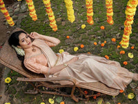 Thumbnail for DEIANA'S Beautiful Golden Jari with New Design Soft Lichi Silk Saree - White - Distacart