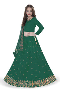 Thumbnail for Dwiden Green Queen Tafetta Sattin Semi-Stitched Girl's Lehenga Choli - Distacart
