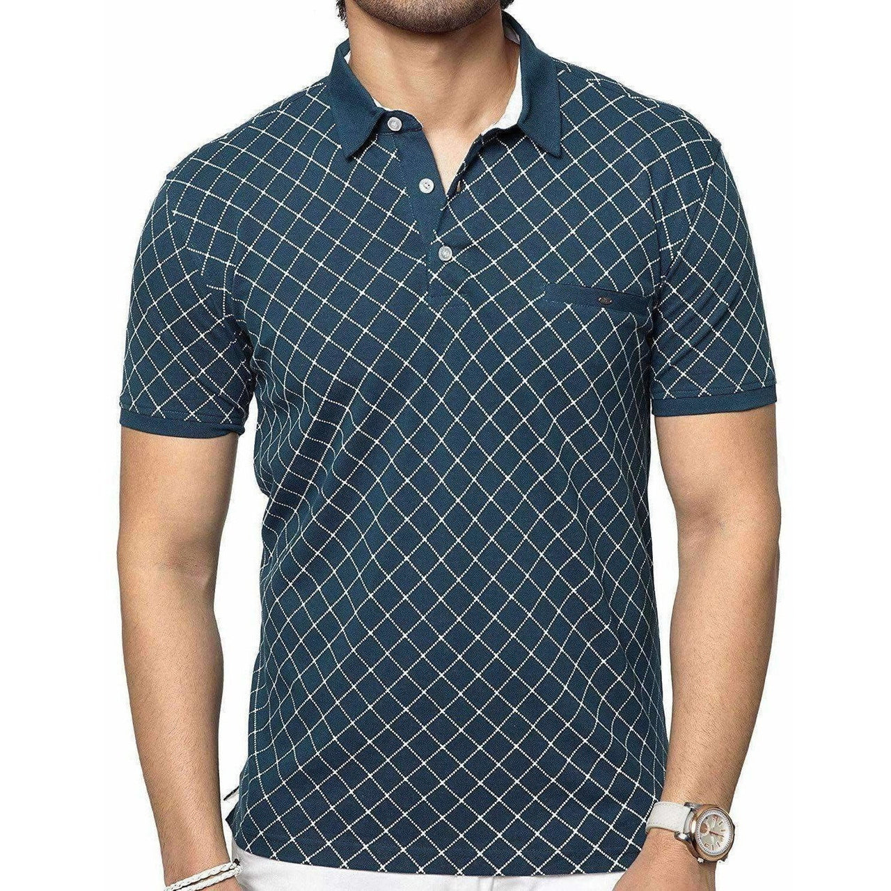 Men's Cotton Printed Green Polo Tshirt Half Sleeve - Distacart