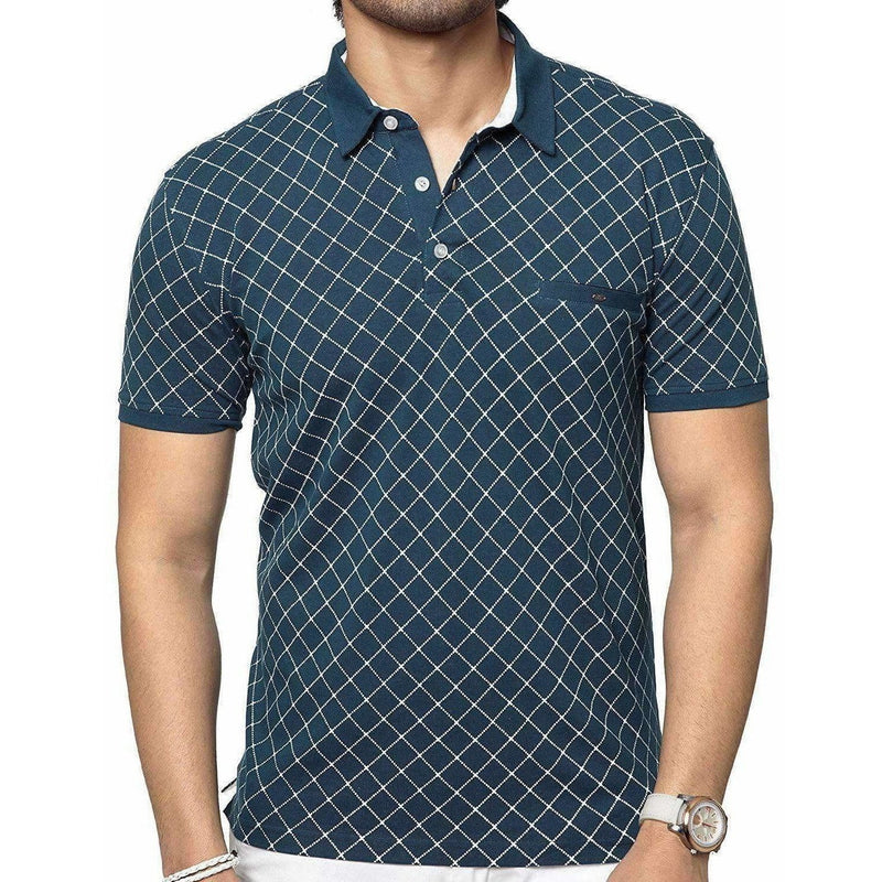 Men&#39;s Cotton Printed Green Polo Tshirt Half Sleeve - Distacart