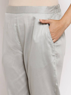Myshka Women's Grey Cotton Solid Casual Trouser