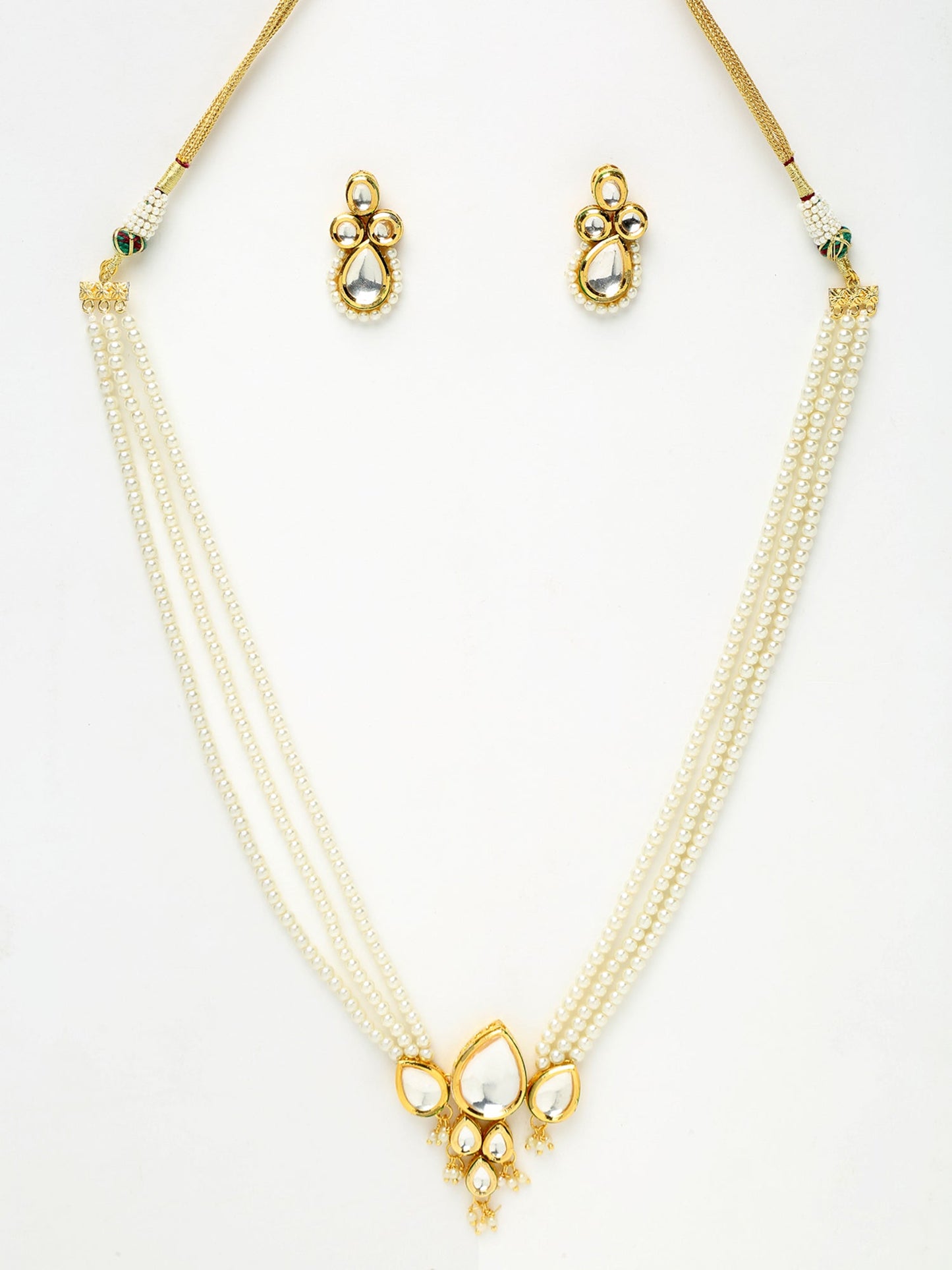 Long Kundan Neckpiece With Studs - Ruby Raang - Distacart