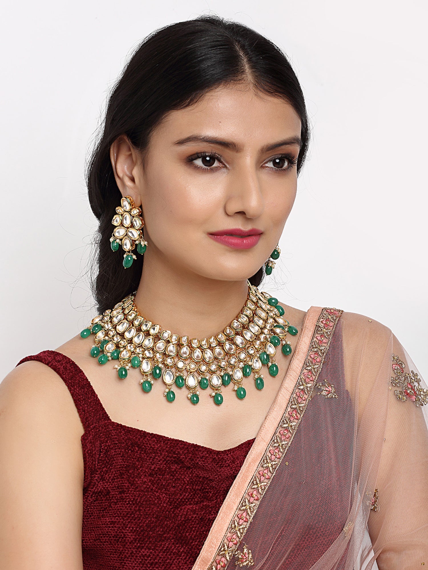 Kundan Neckpiece With Earrings - Ruby Raang - Distacart