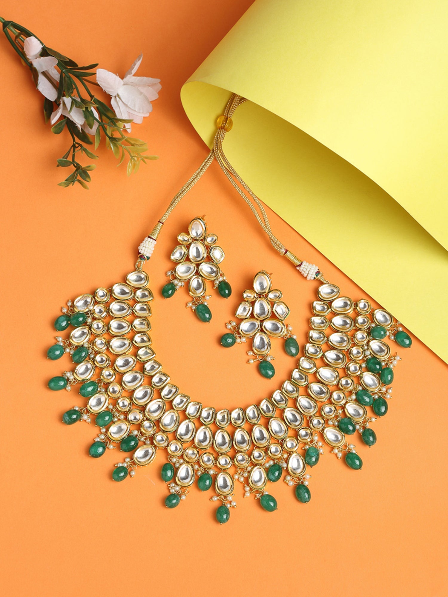 Kundan Neckpiece With Earrings - Ruby Raang - Distacart