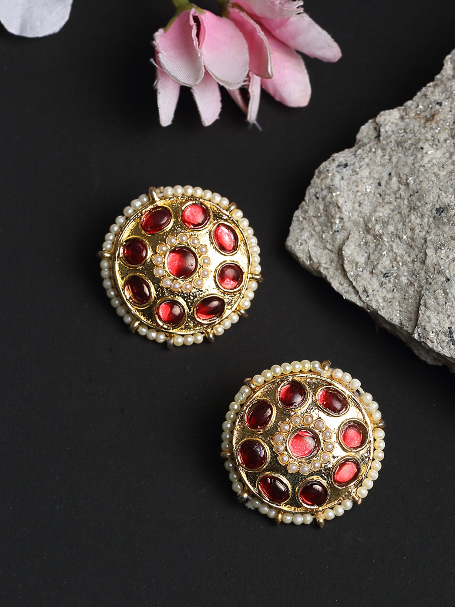 Kundan & Pearl Studs - Ruby Raang - Distacart
