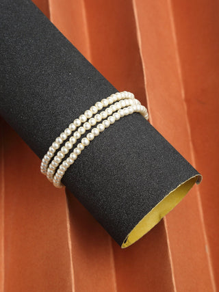 Women's Gold-Toned White Pearls Gold-Plated Multi-Strand Bracelet - Ruby Raang - Distacart