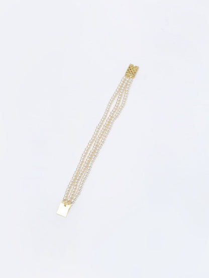 Women's Gold-Toned White Pearls Gold-Plated Multi-Strand Bracelet - Ruby Raang - Distacart