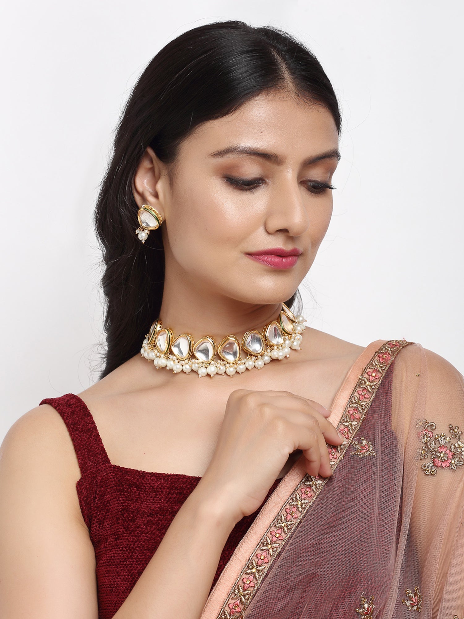 Kundan Choker With Studs - Ruby Raang - Distacart