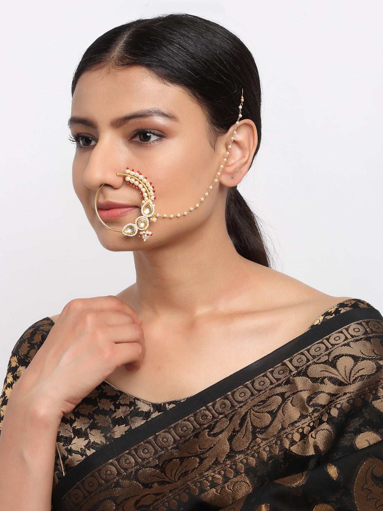 Maharani Kundan Nose Ring - Ruby Raang - Distacart
