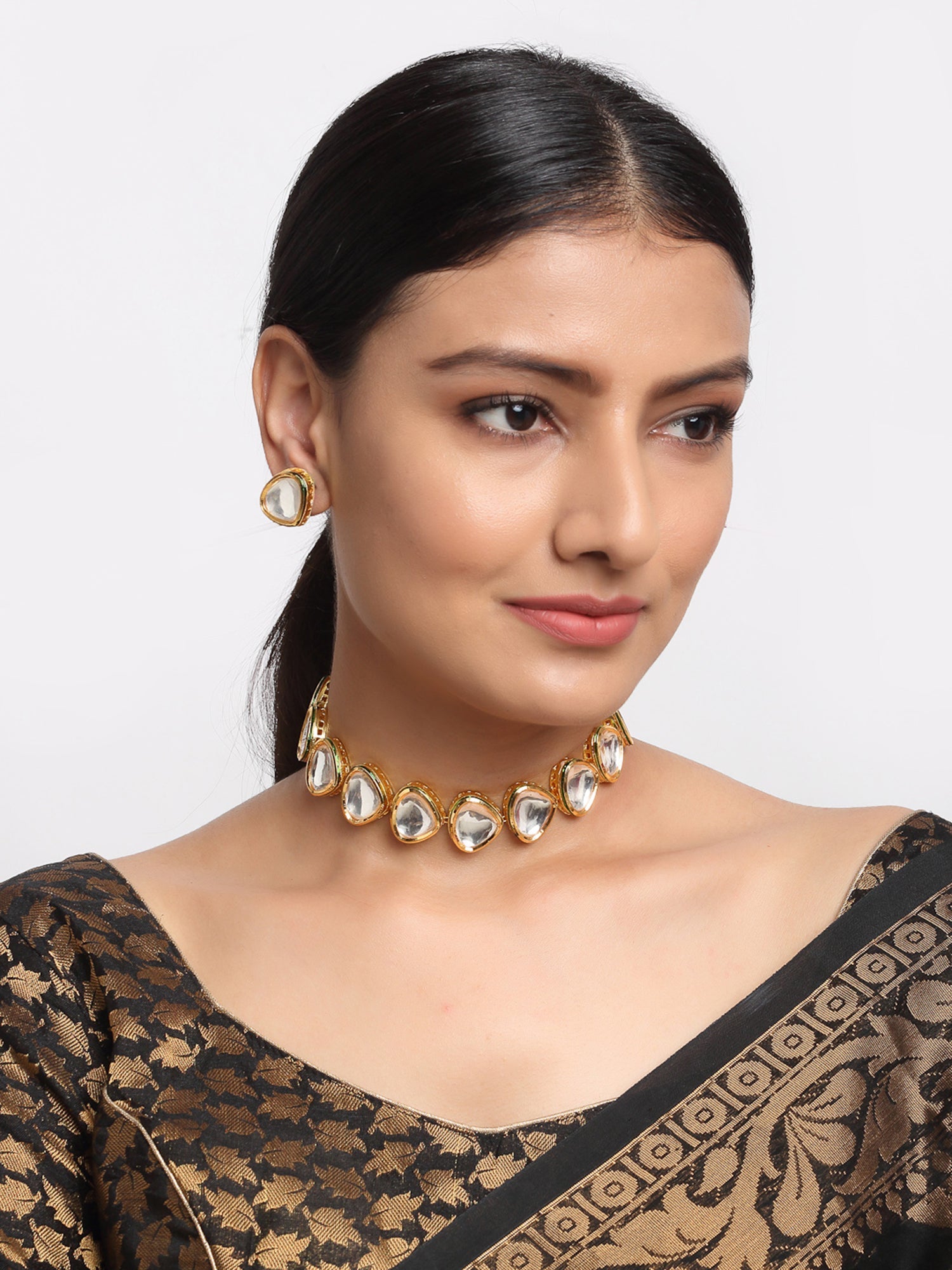 Kundan Choker With Kundan Studs - Ruby Raang - Distacart