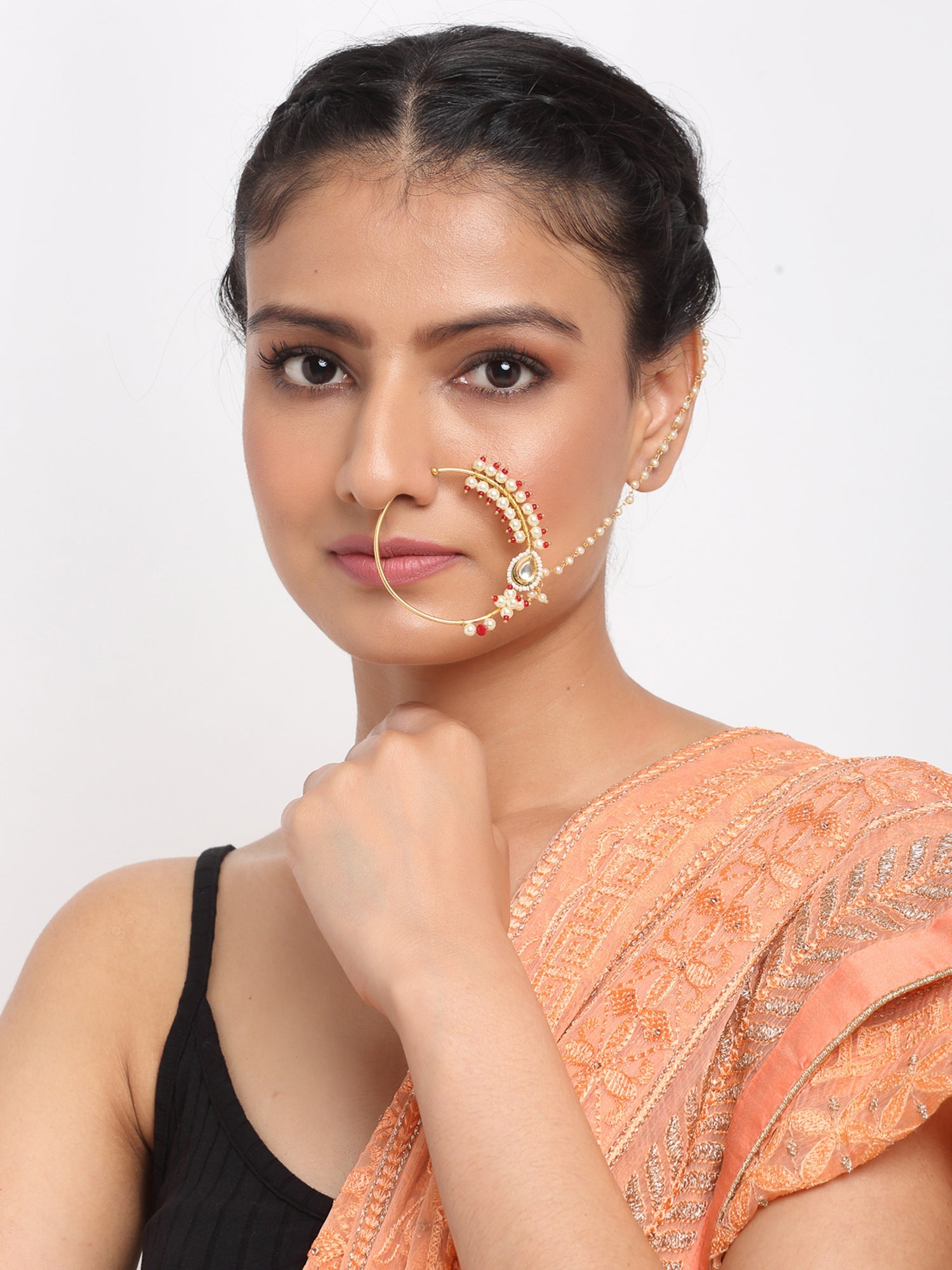 Maharani Kundan Nose Ring - Ruby Raang - Distacart