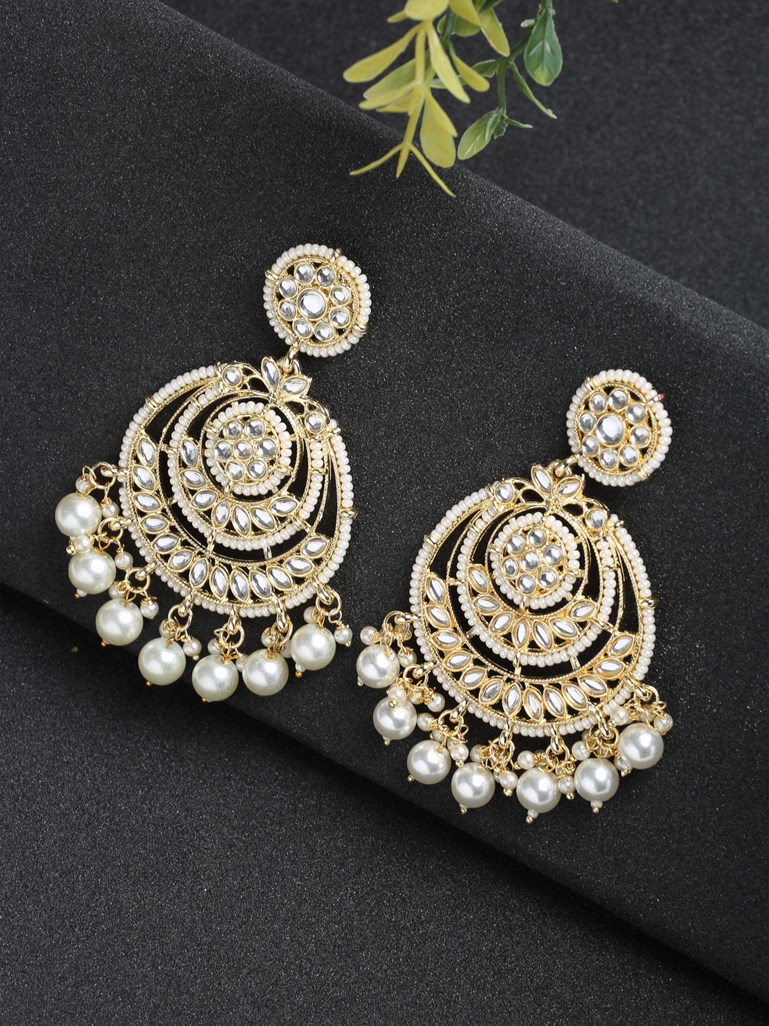 Kundan Pearl Earrings - Ruby Raang - Distacart