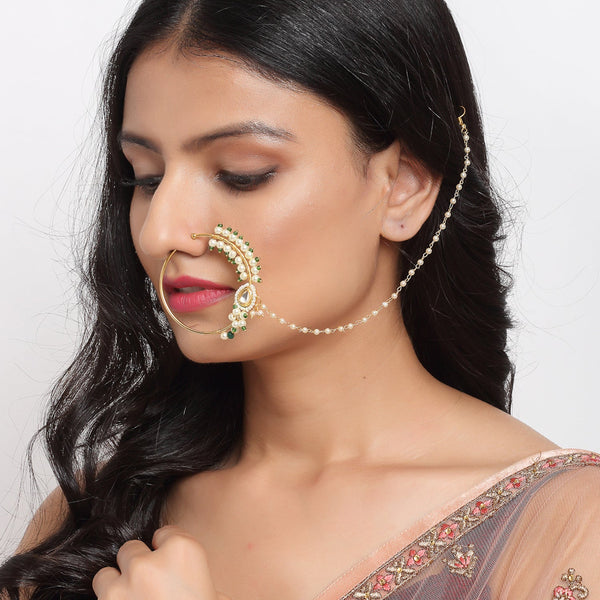Maharani Kundan Nose Ring - Ruby Raang - Distacart