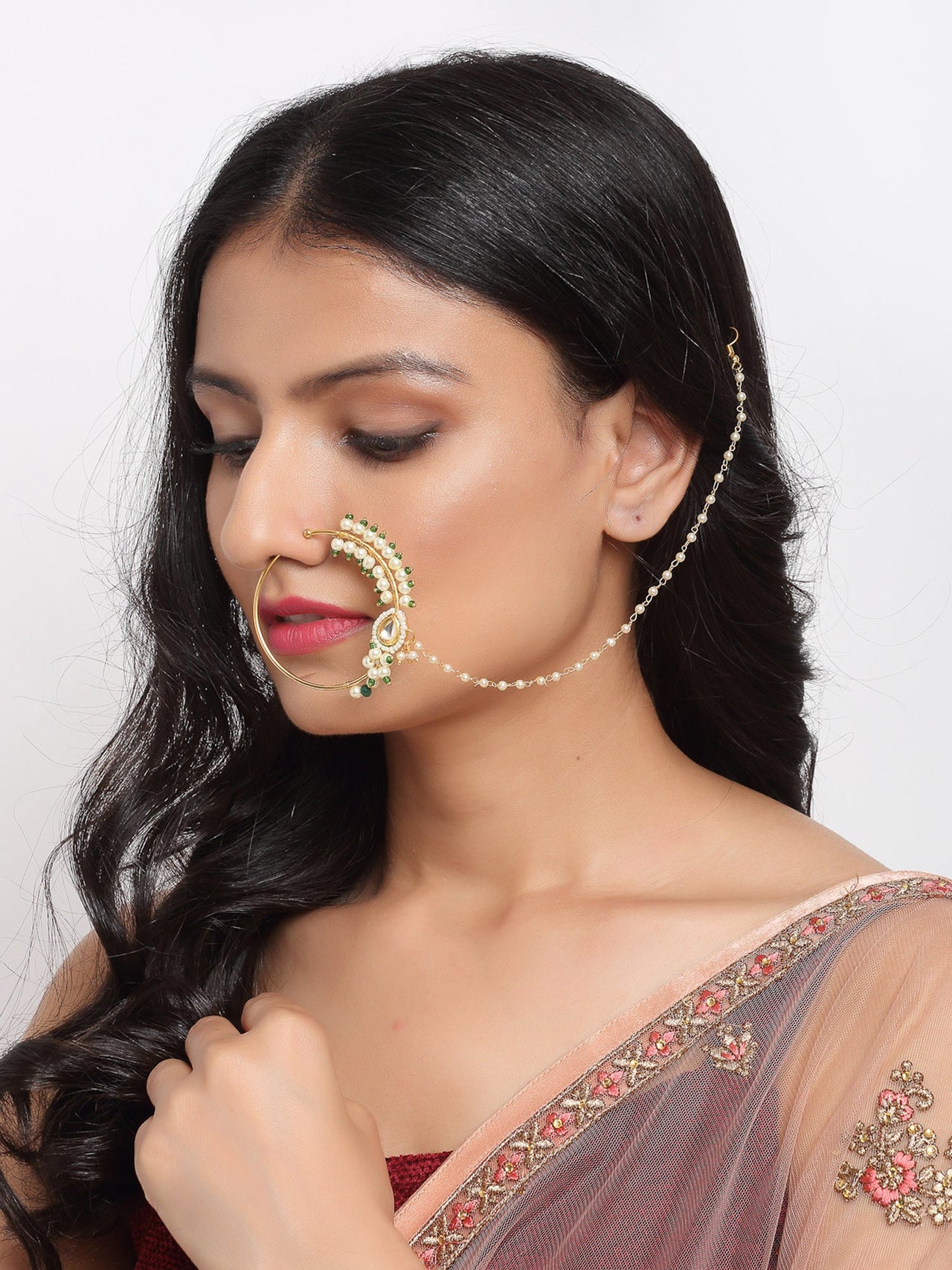 Maharani Kundan Nose Ring - Ruby Raang - Distacart