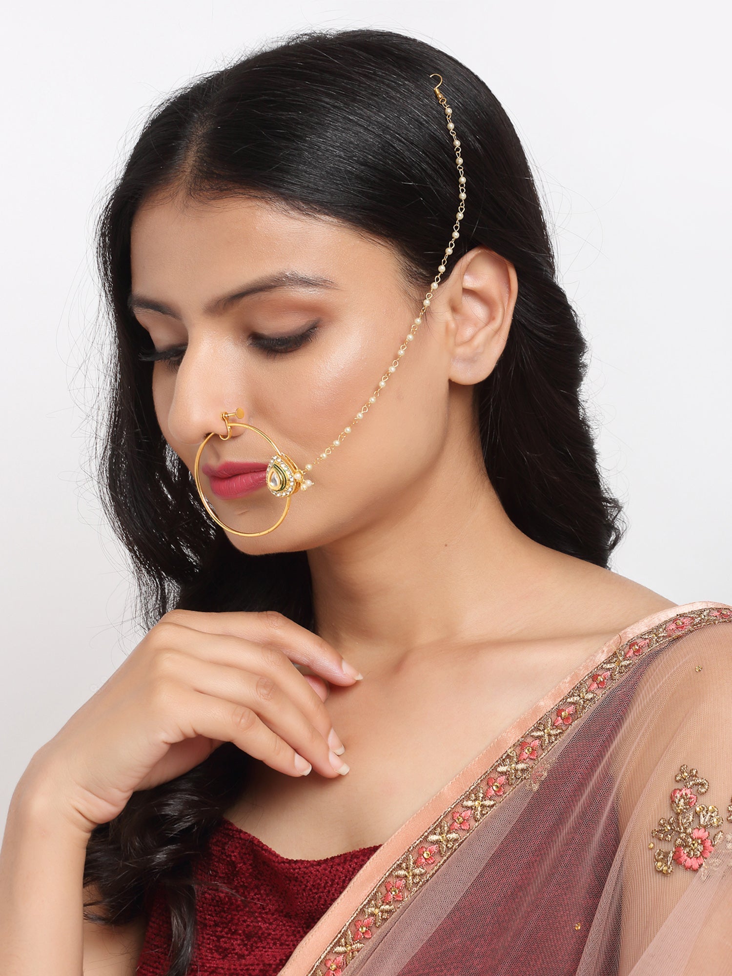 Maharani Kundan Nose Ring - Ruby Raang - Distacart