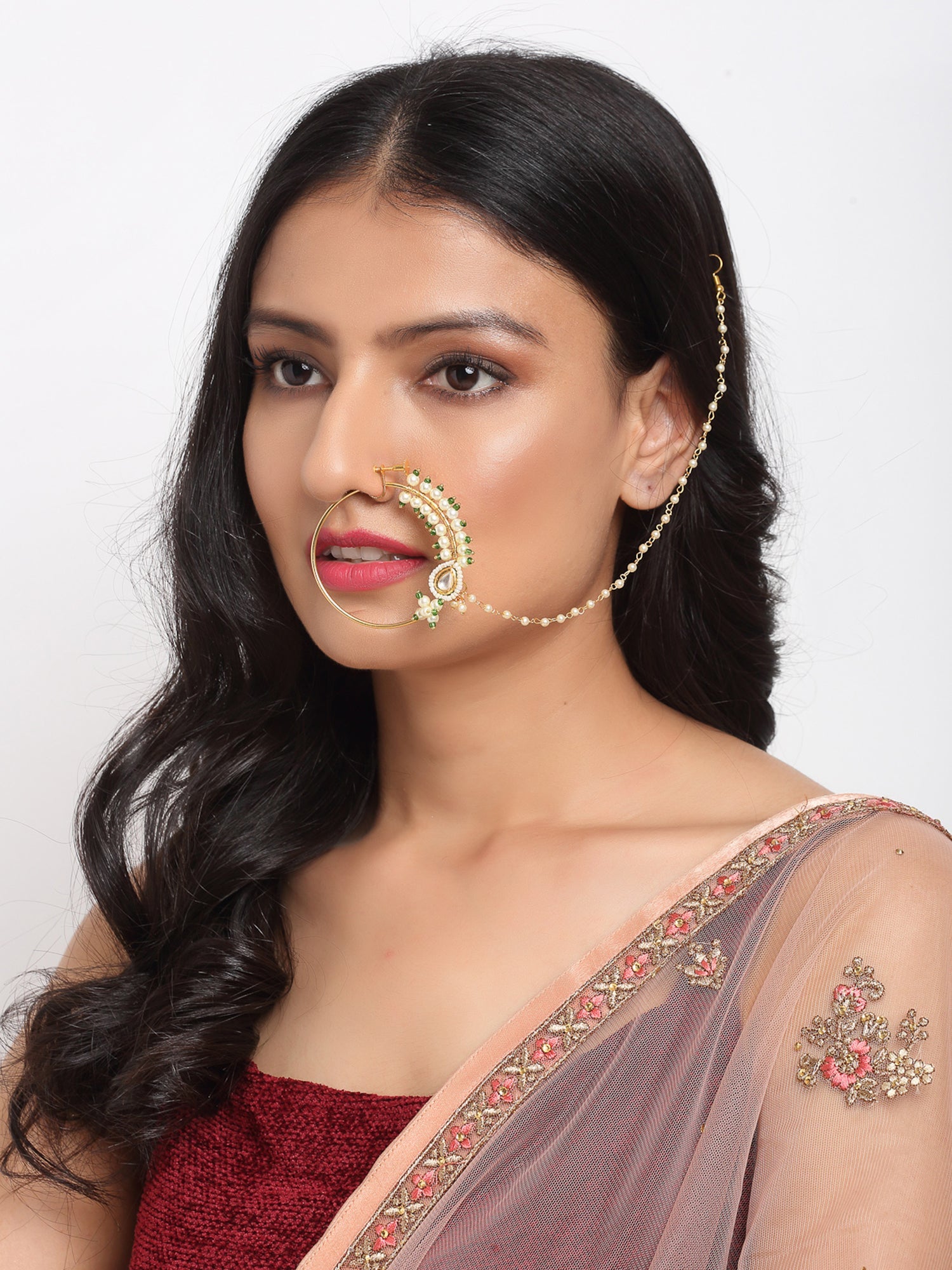 Maharani Kundan Nose Ring - Ruby Raang - Distacart