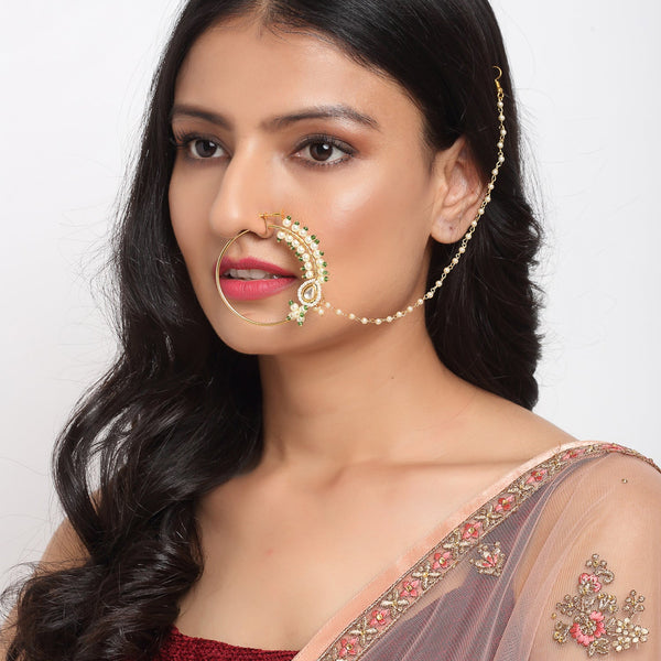 Maharani Kundan Nose Ring - Ruby Raang - Distacart