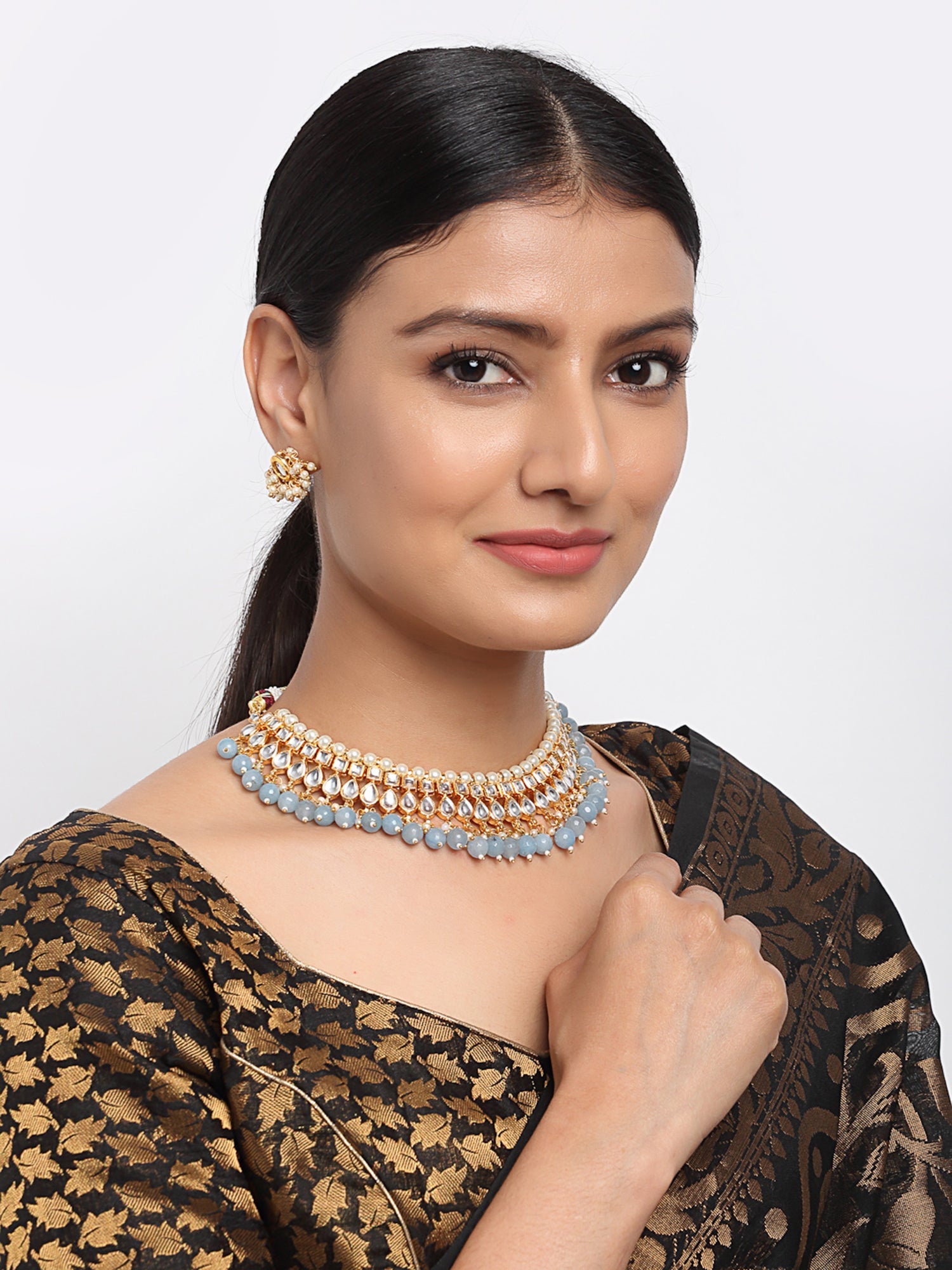 Stone Kundan Choker With Studs - Ruby Raang - Distacart