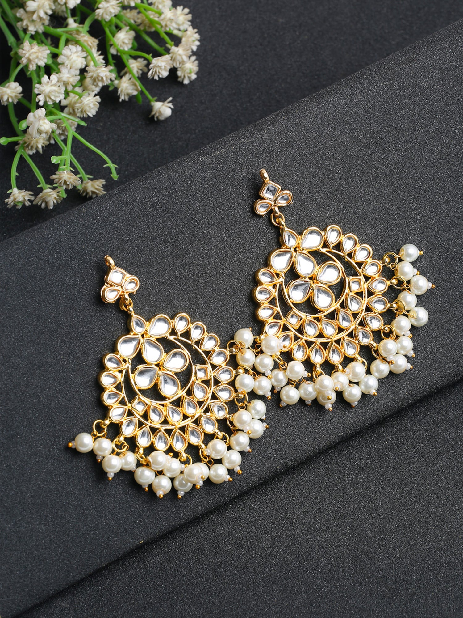Kundan & Pearl Earrings - Ruby Raang - Distacart