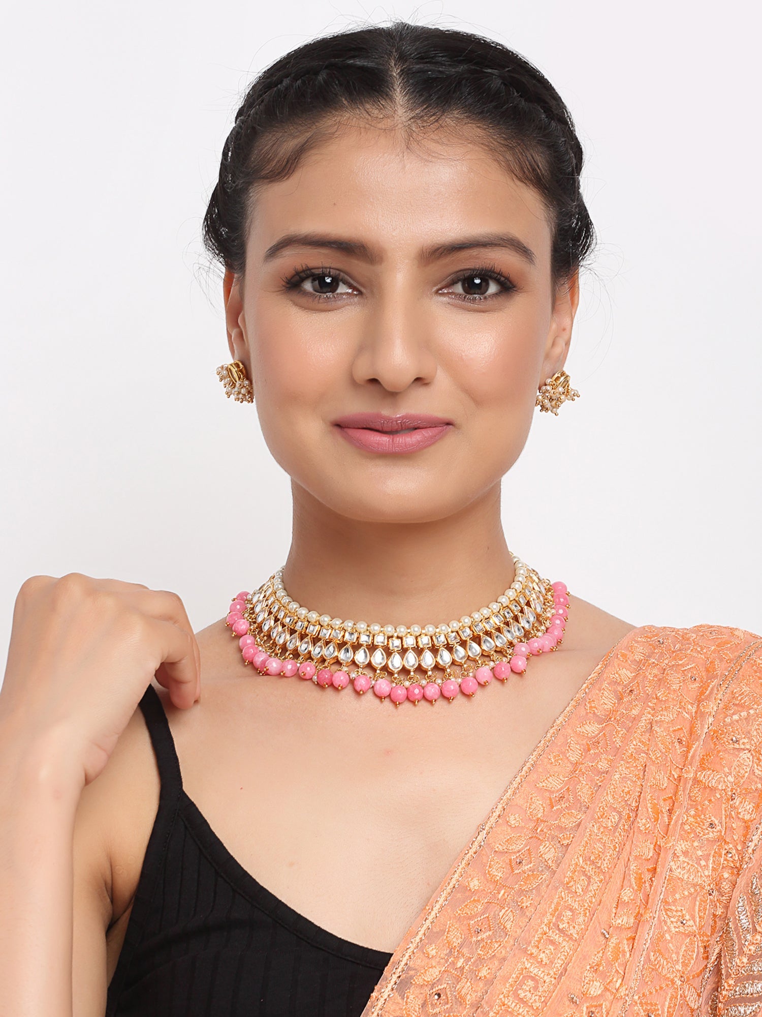 Stone Kundan Choker With Studs - Ruby Raang - Distacart