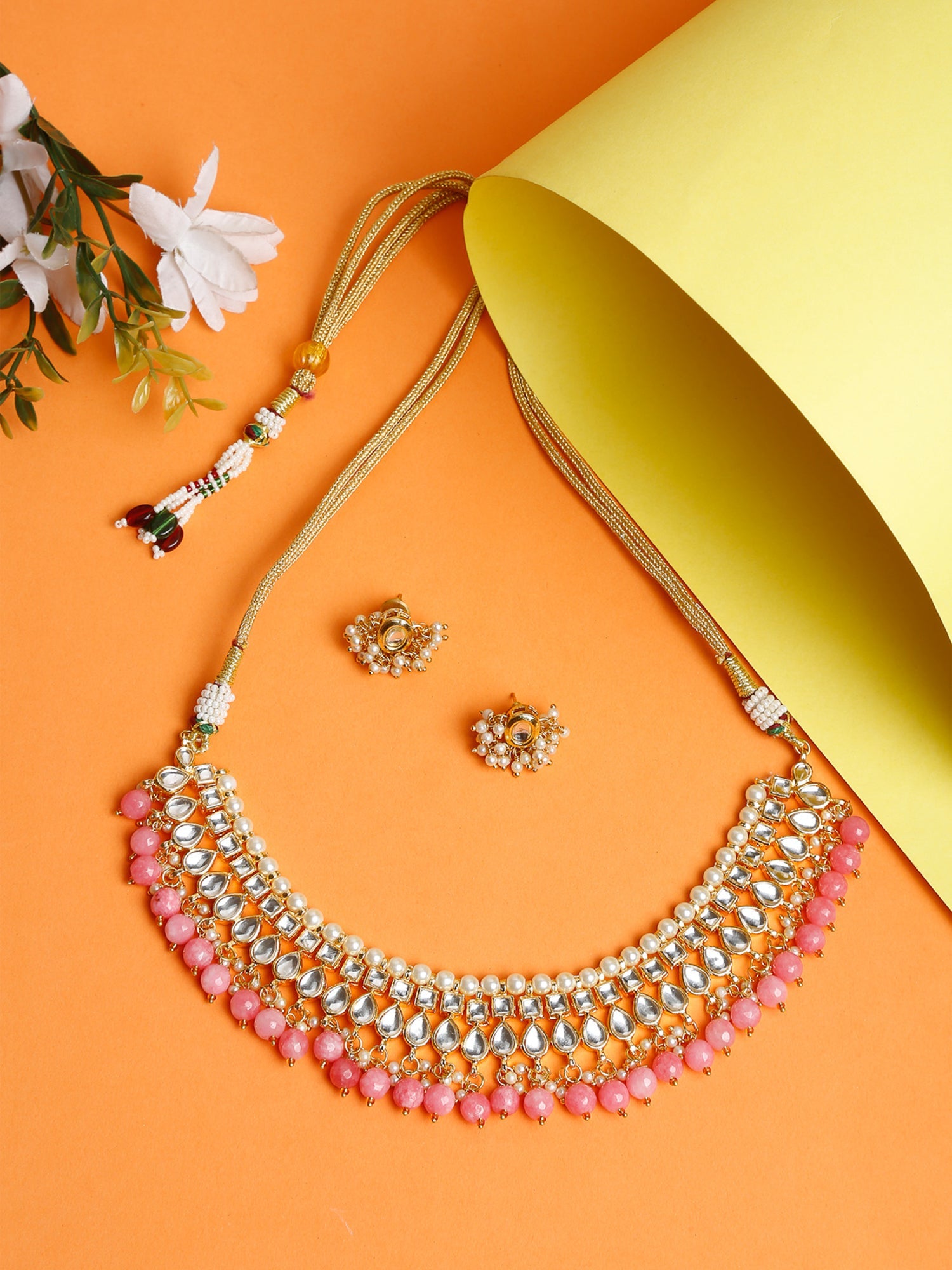 Stone Kundan Choker With Studs - Ruby Raang - Distacart