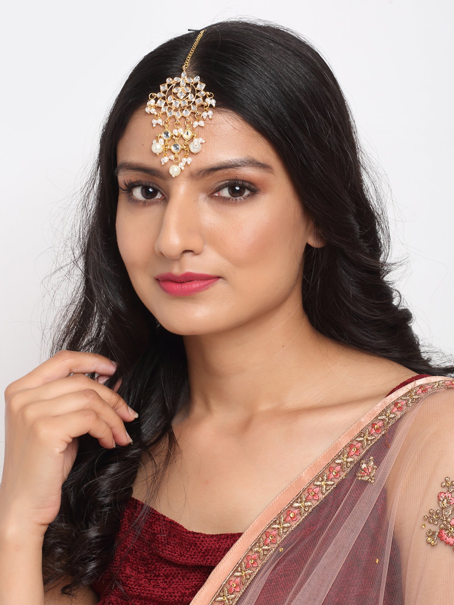 Kundan & Pearl Maang Tikka - Ruby Raang - Distacart