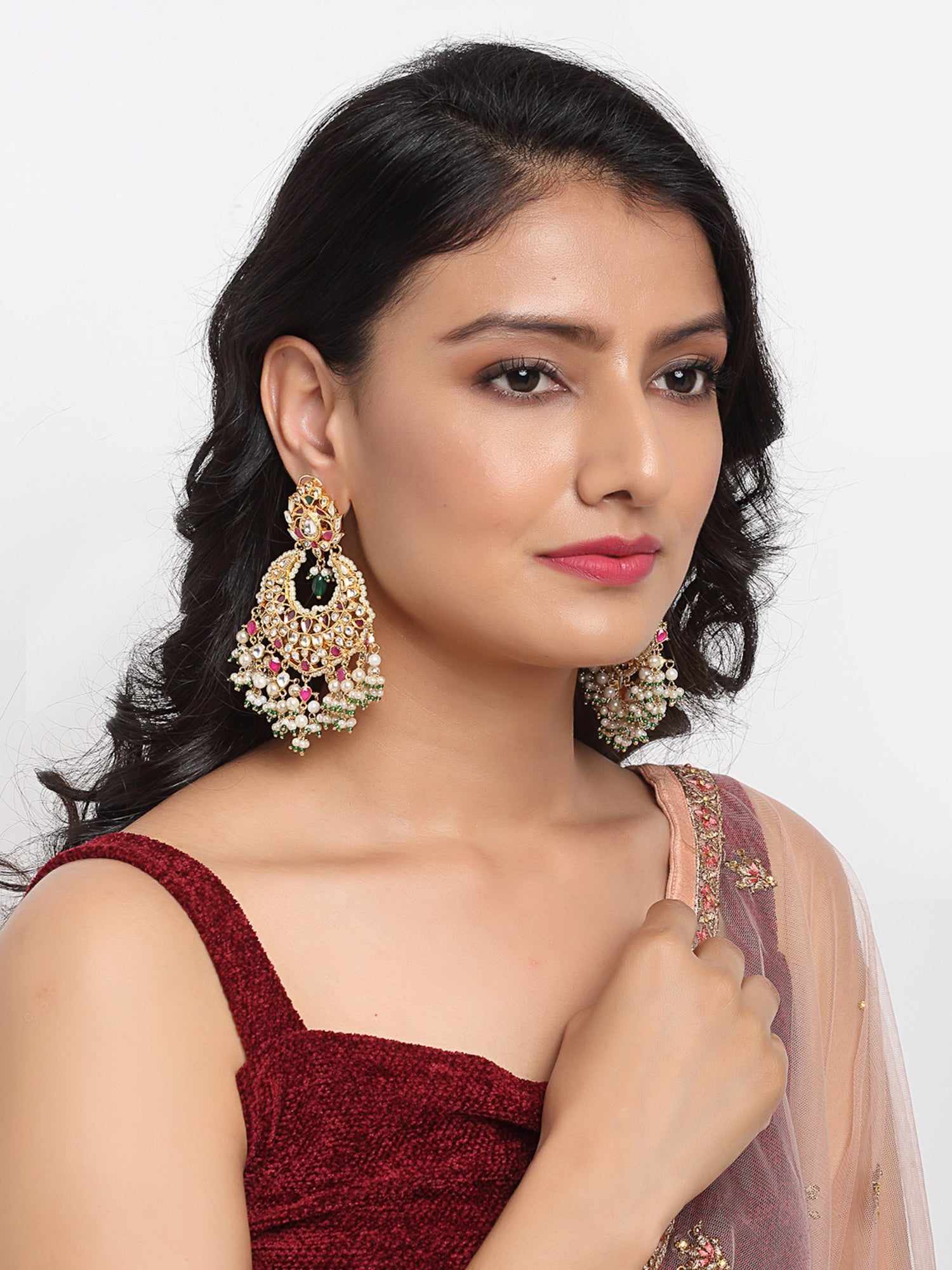 Kundan Multi Stone Earrings - Ruby Raang - Distacart