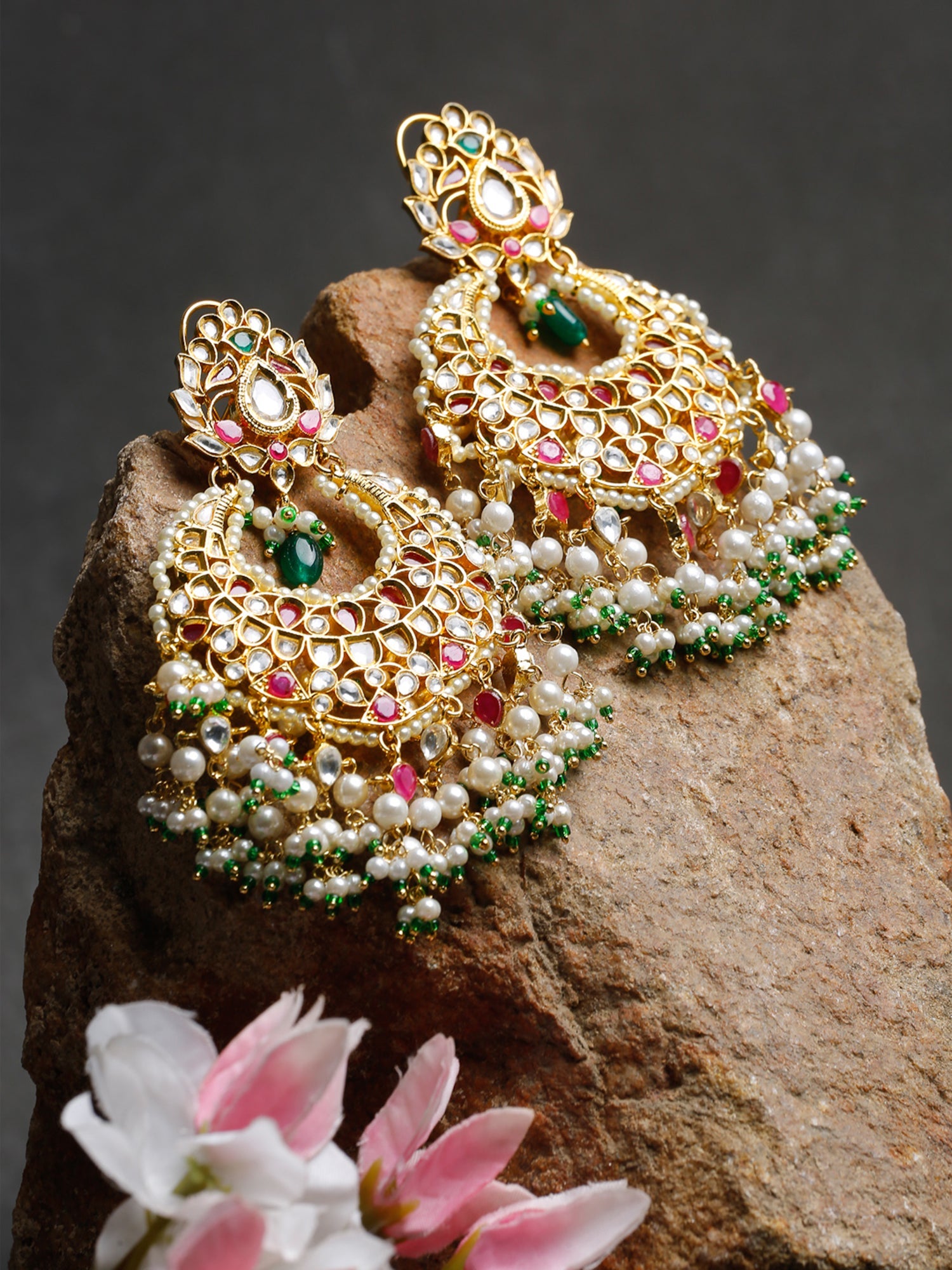 Kundan Multi Stone Earrings - Ruby Raang - Distacart
