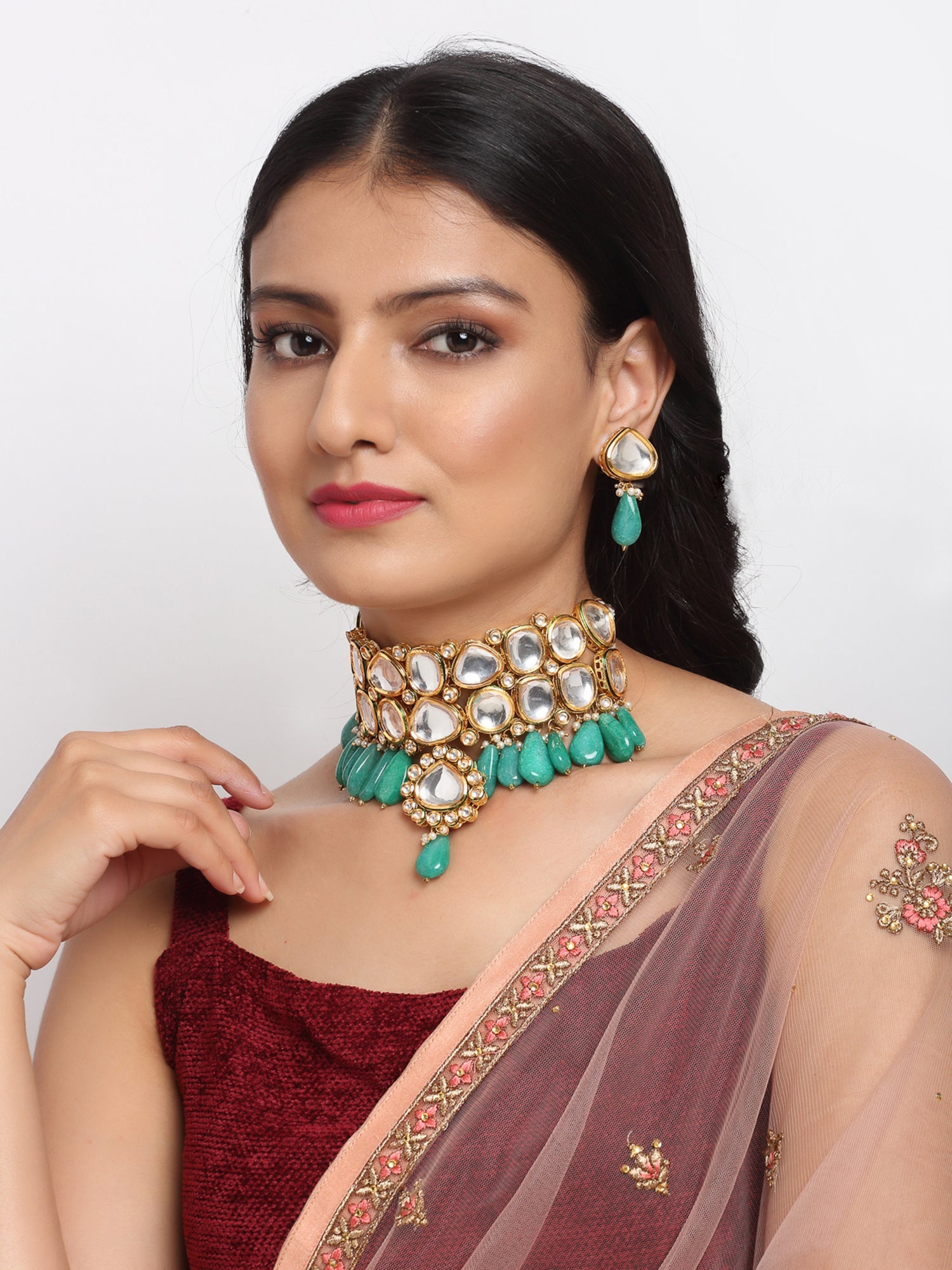 Kundan Choker With Studs - Ruby Raang - Distacart