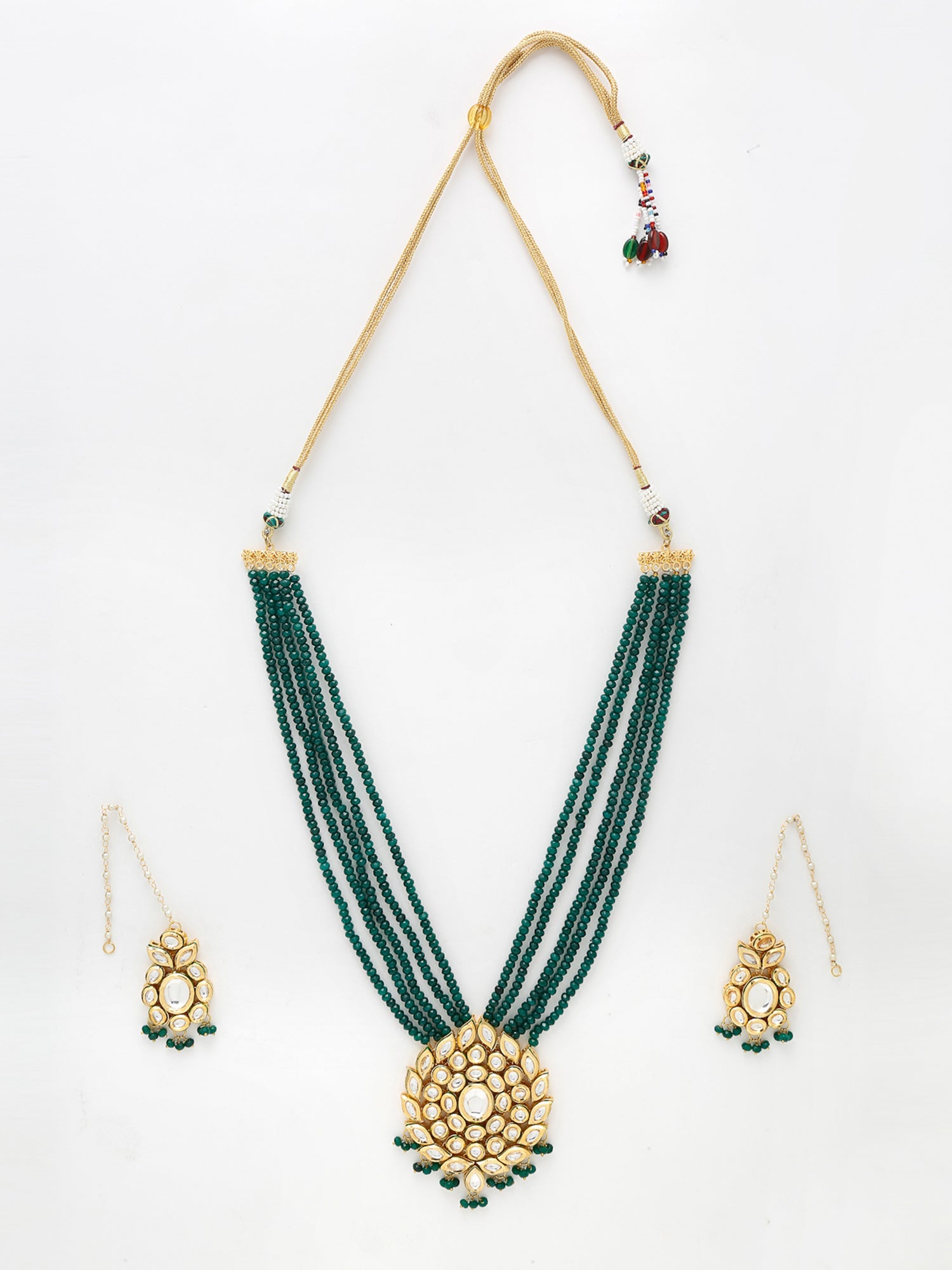 Long Kundan Neckpiece With Earrings - Ruby Raang - Distacart