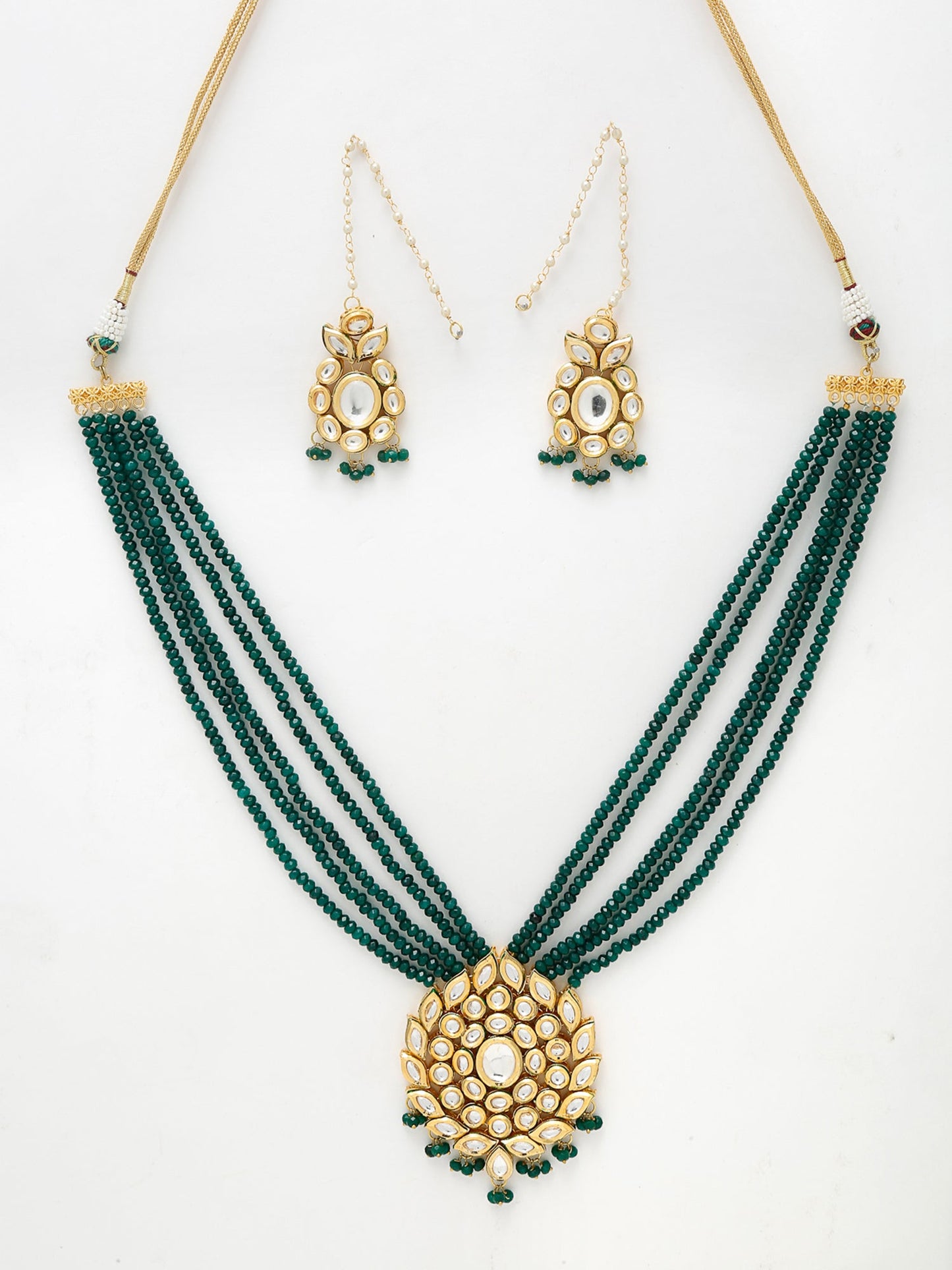 Long Kundan Neckpiece With Earrings - Ruby Raang - Distacart