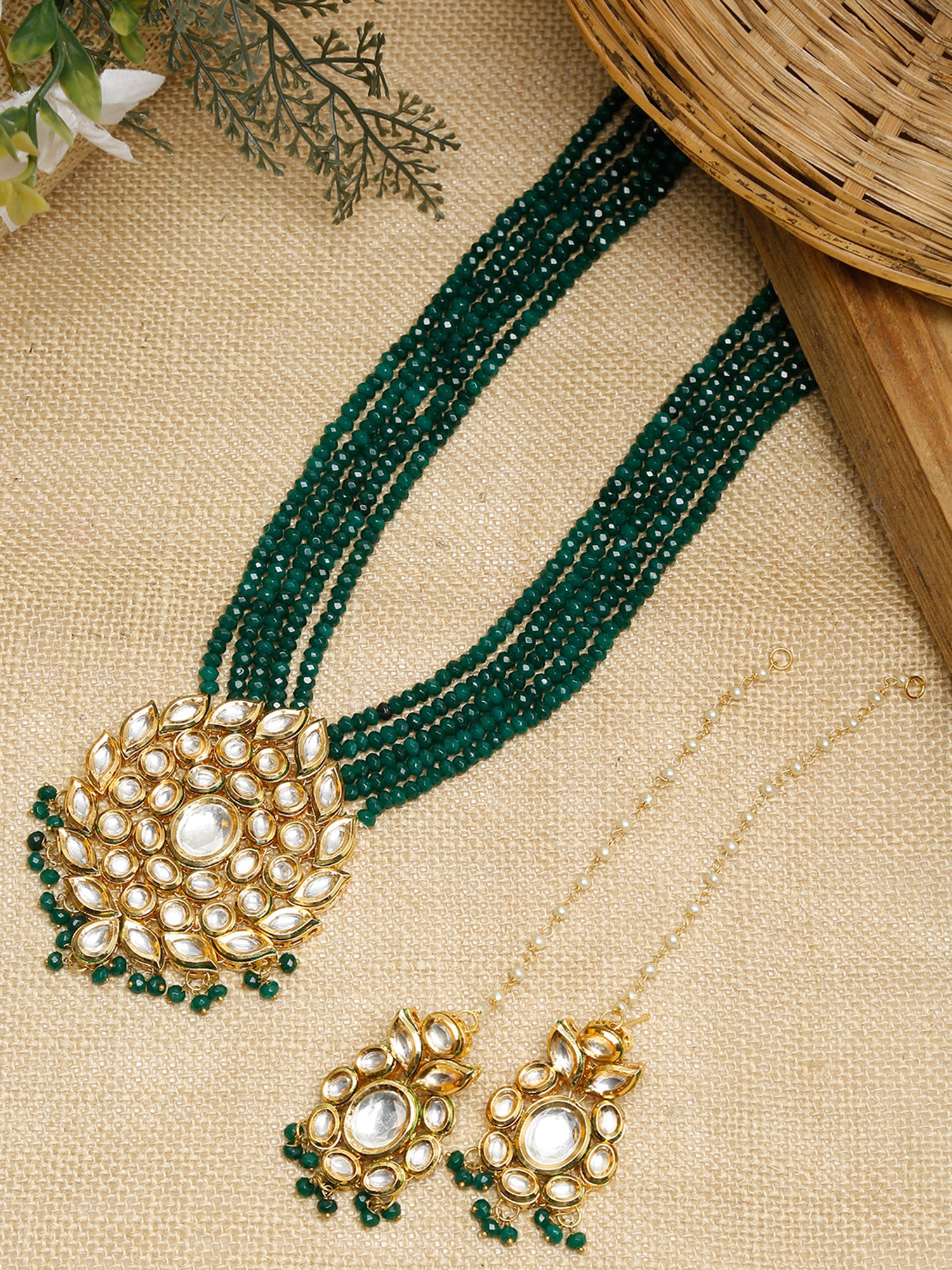 Long Kundan Neckpiece With Earrings - Ruby Raang - Distacart
