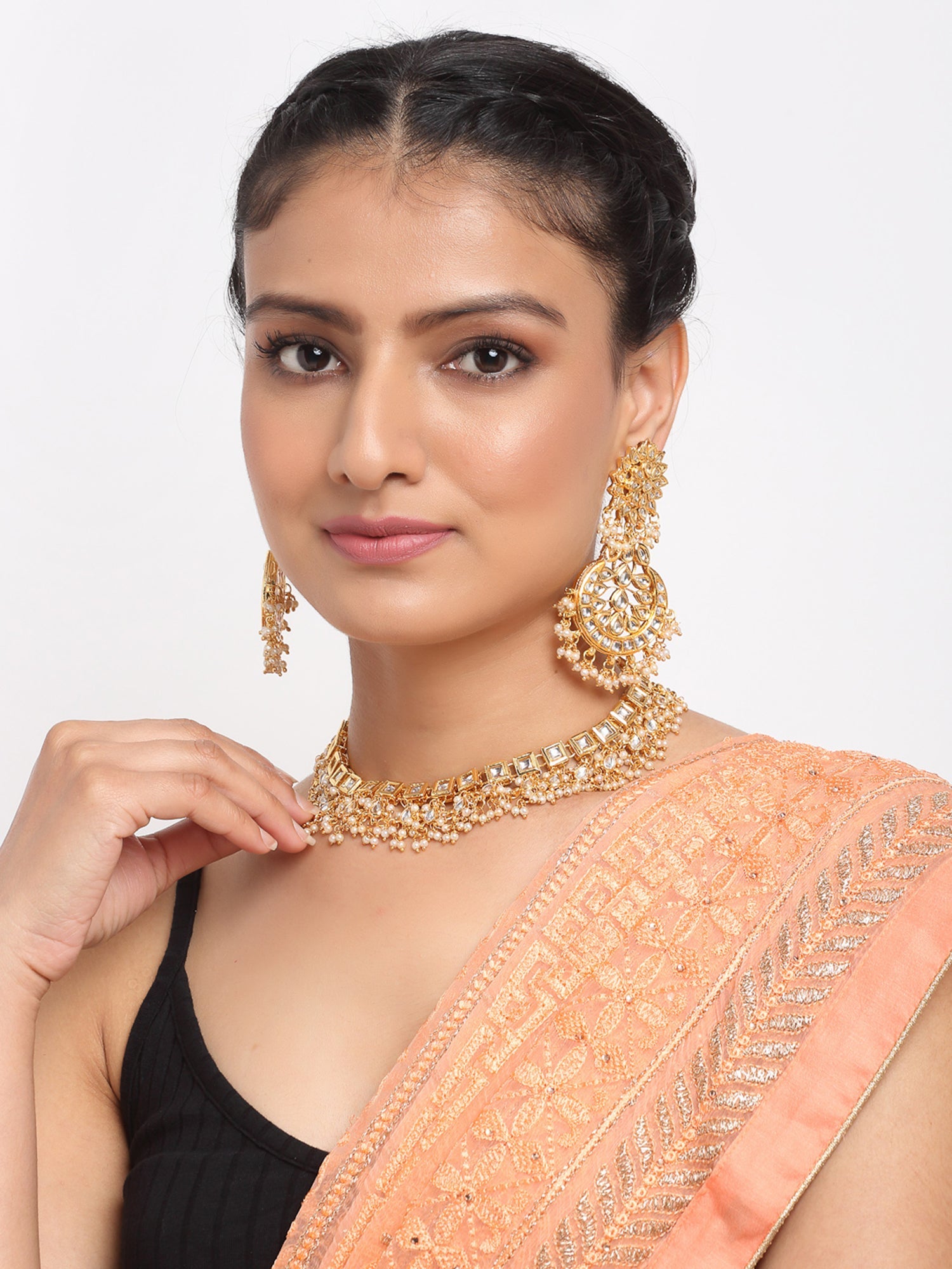 Stone Kundan Choker With Studs - Ruby Raang - Distacart